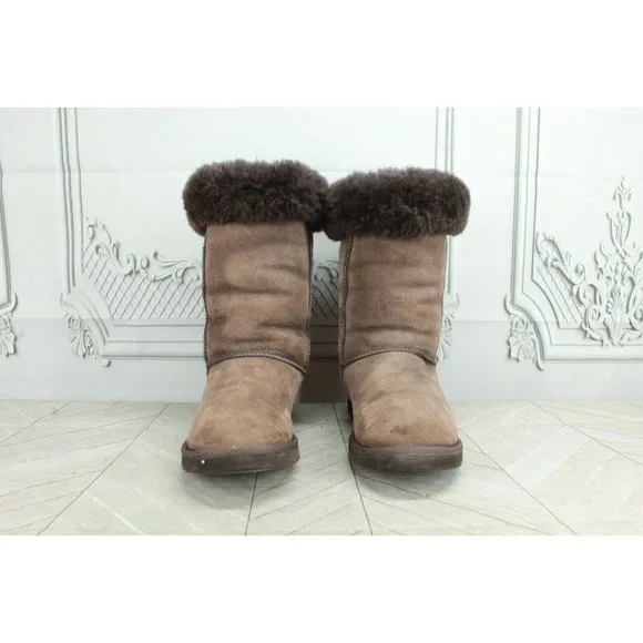 UGG Australia Classic Tall 5815 Brown Suede Shearling Lined Winter Boots Size 7 - Picture 4 of 9